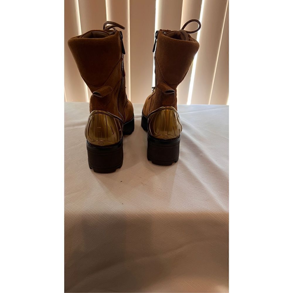 Michael Kors womens Suede Leather Chunky Heel Ankle Boots Brown Gold Size 9.5 - Picture 7 of 15